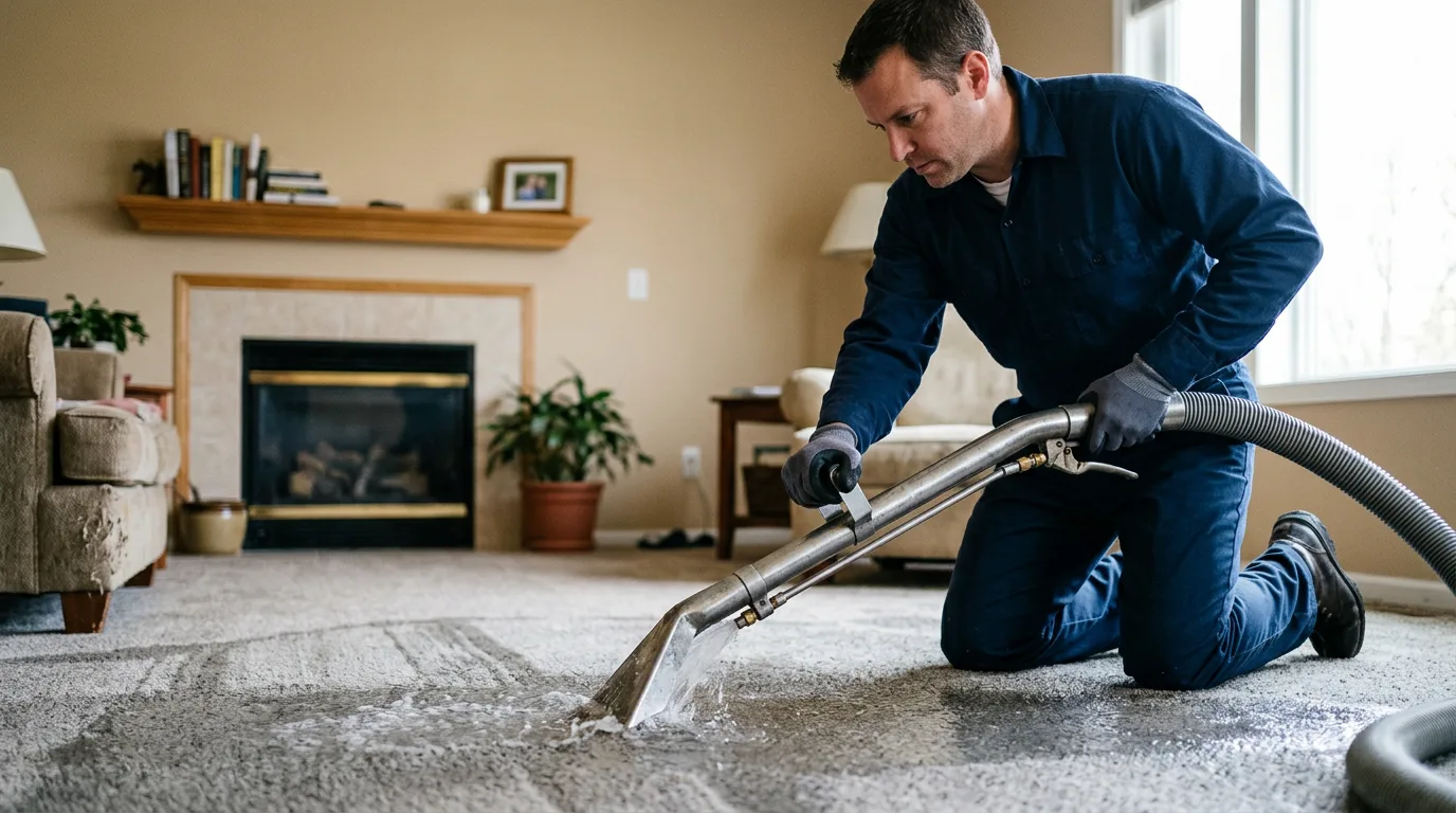 Water damage restoration technician working near Greenfield, WI